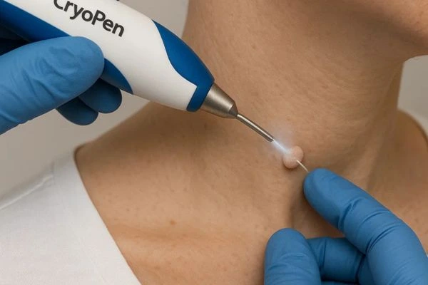 Person receiving cryotherapy Beaconsfield for skin tag removal