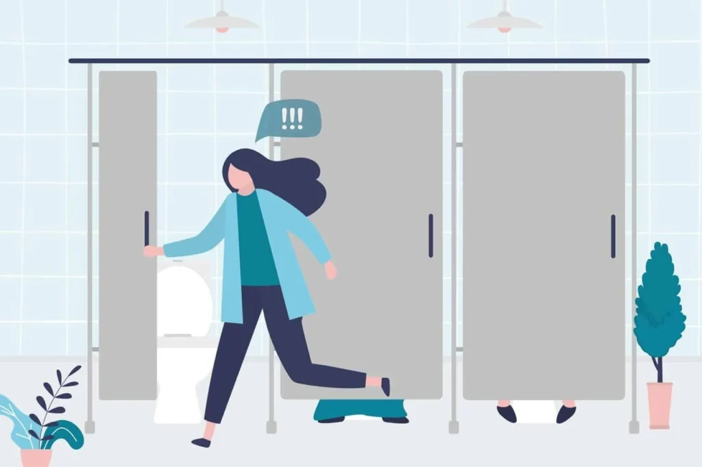 graphic of Urine incontinence Beaconsfield woman running to the toilet.